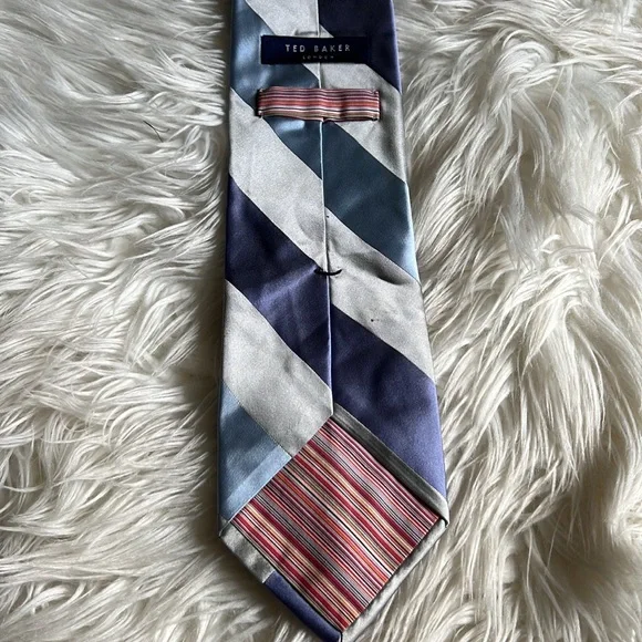 TED BAKER LONDON Blue  Stripe Silk Blend Tie - Picture 2 of 4